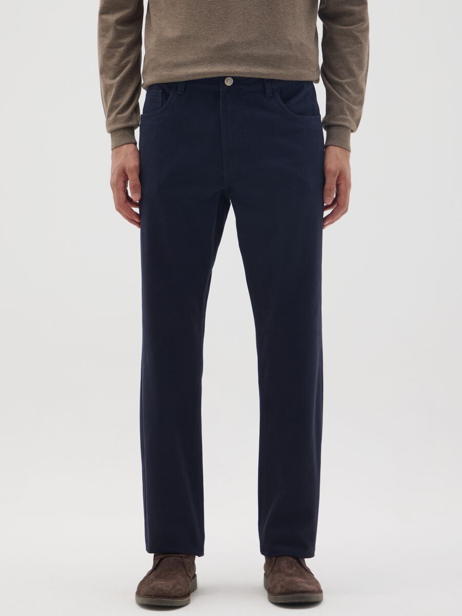 Regular Fit Blue Pure Cotton Trousers_1