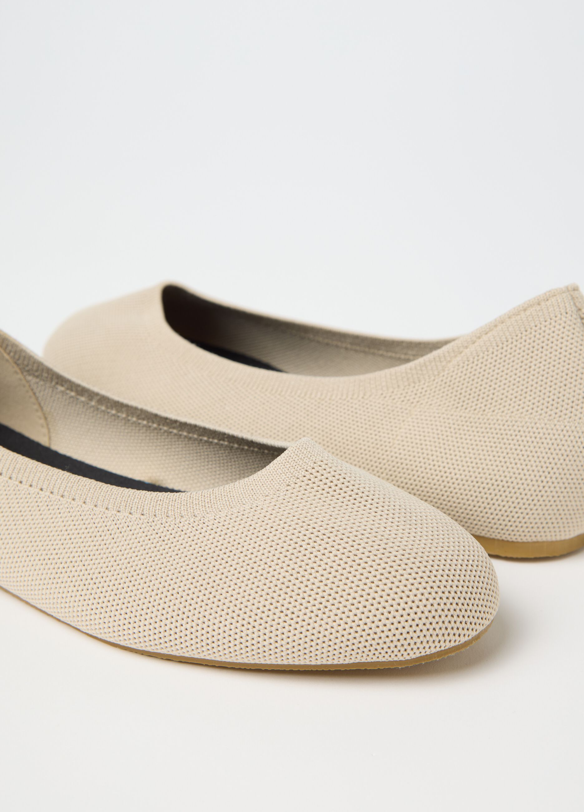 Beige Fabric Ballet Flats