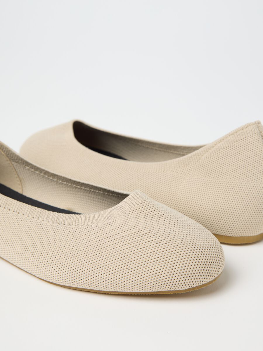 Beige Fabric Ballet Flats_1