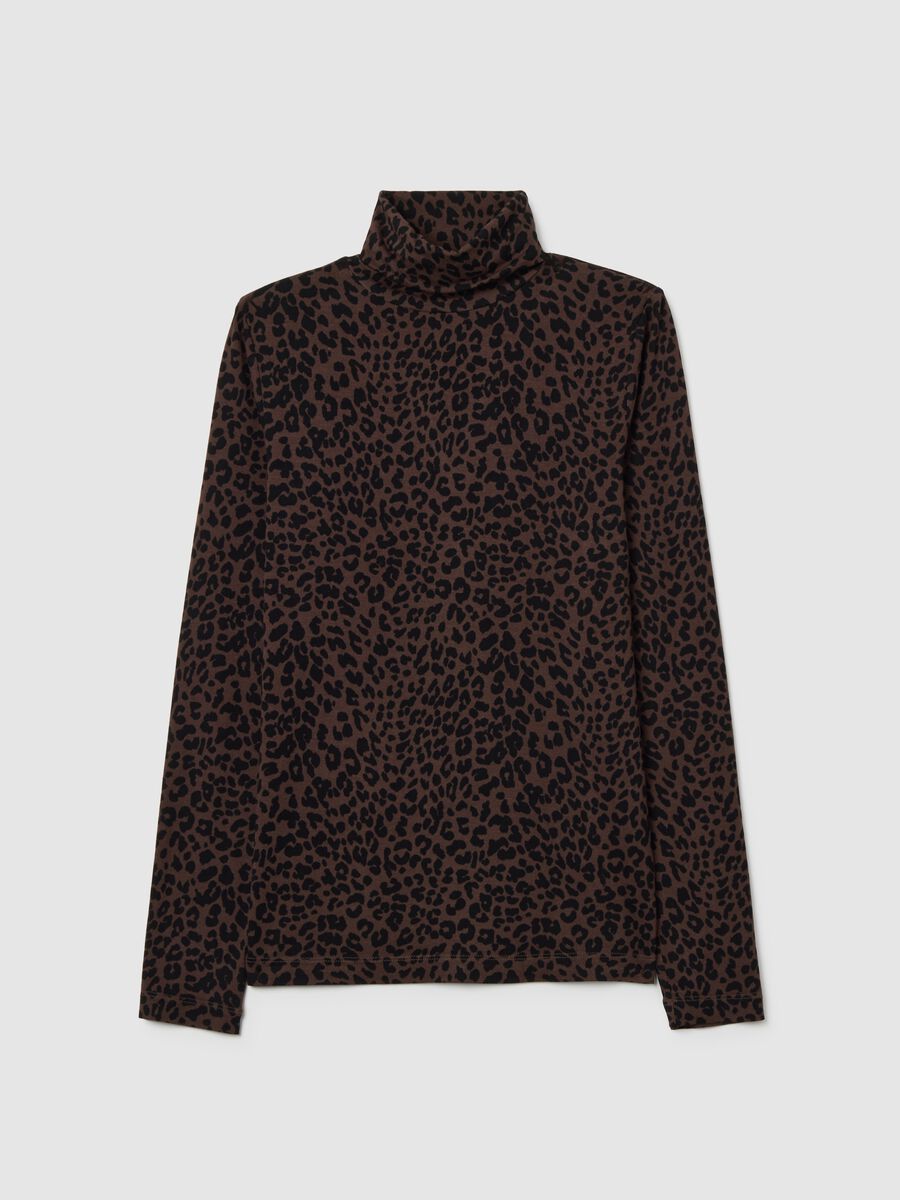 Brown Regular Fit Leopard Turtleneck Sweater_4