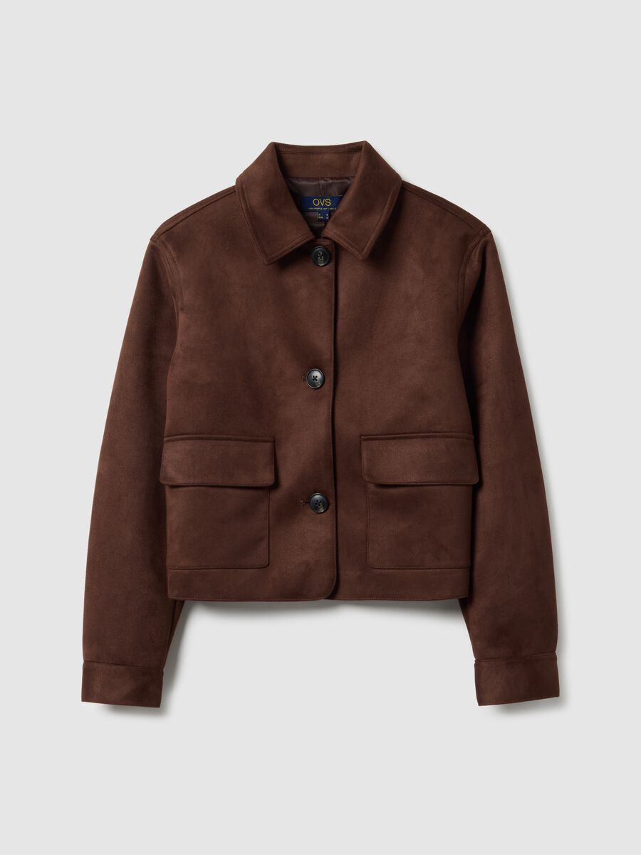 Brown regular fit jacket with buttons and pockets_4