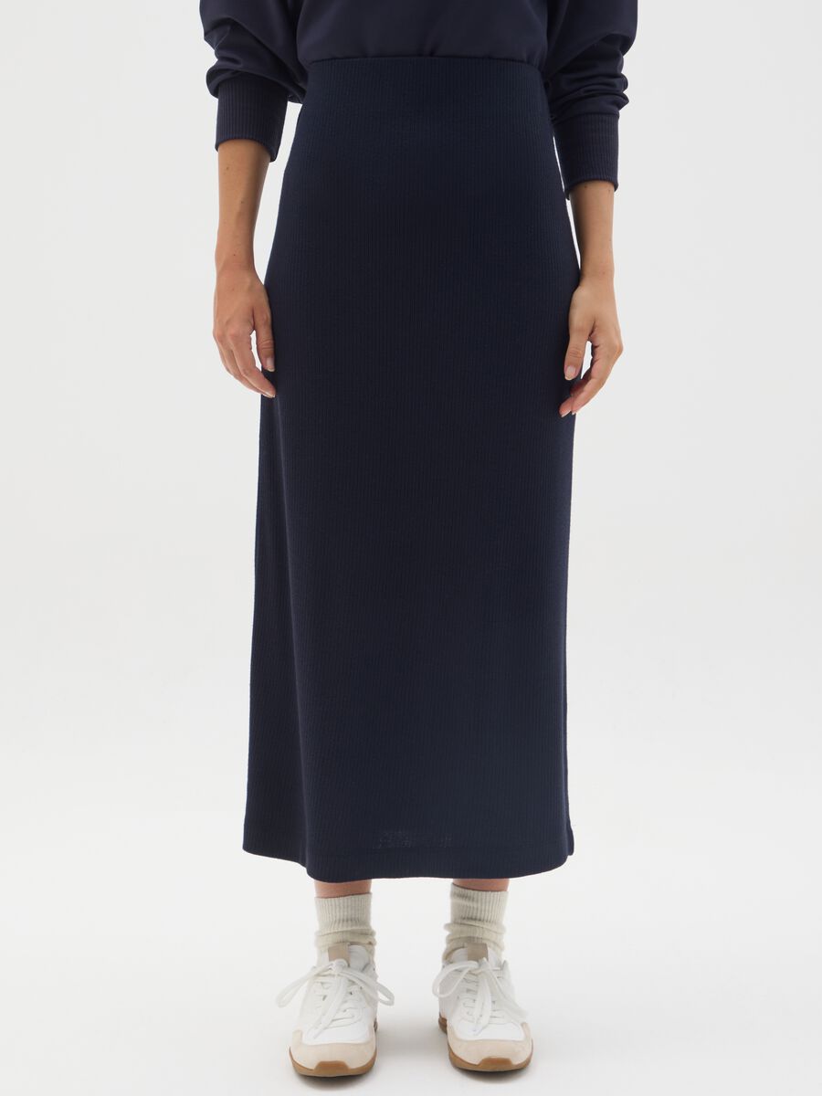 Elasticated Long Maternity Skirt Blue_1