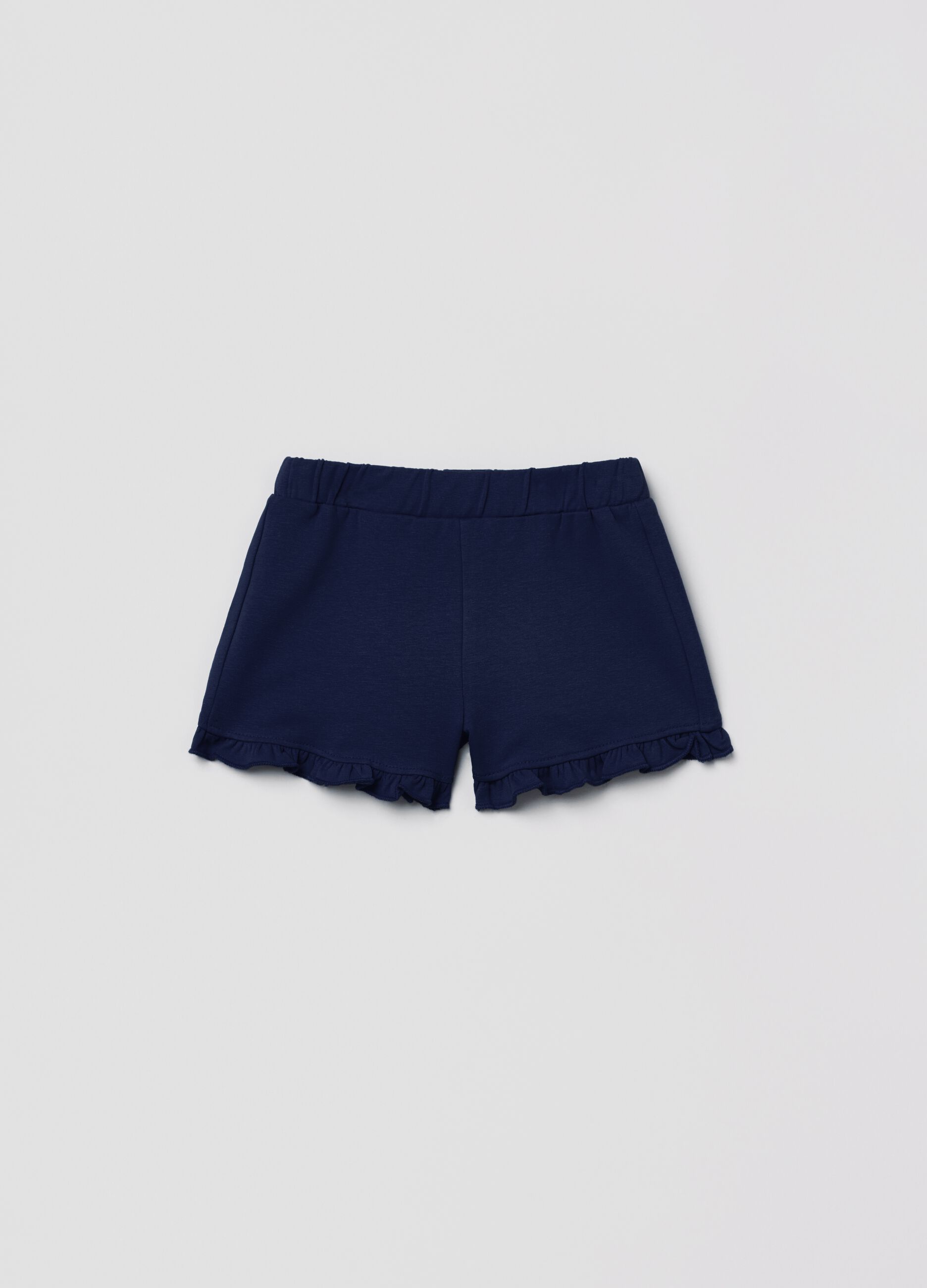 Shorts in cotone stretch con rouches_0