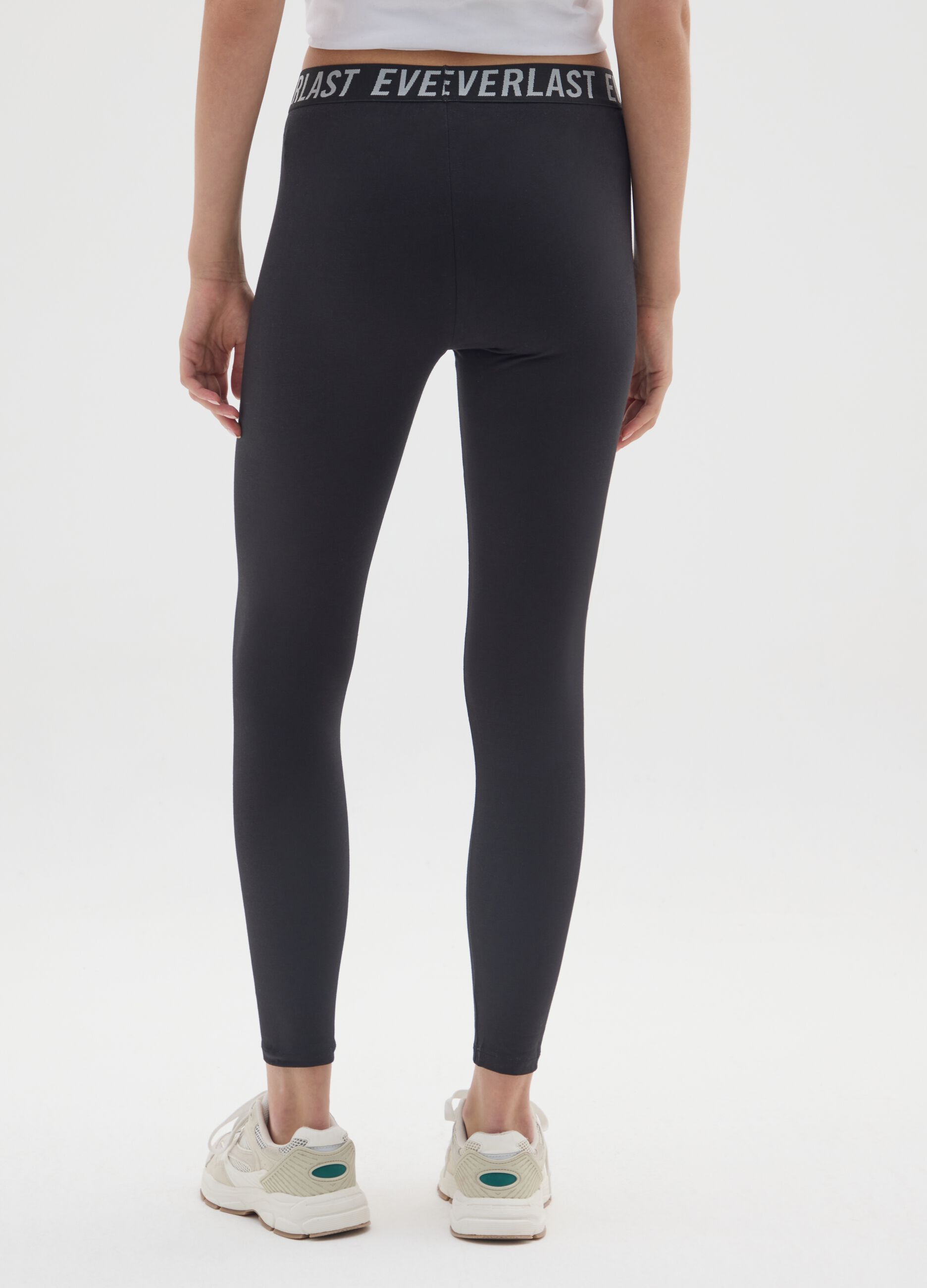 Black Stretch Cotton Regular Fit Leggings Everlast