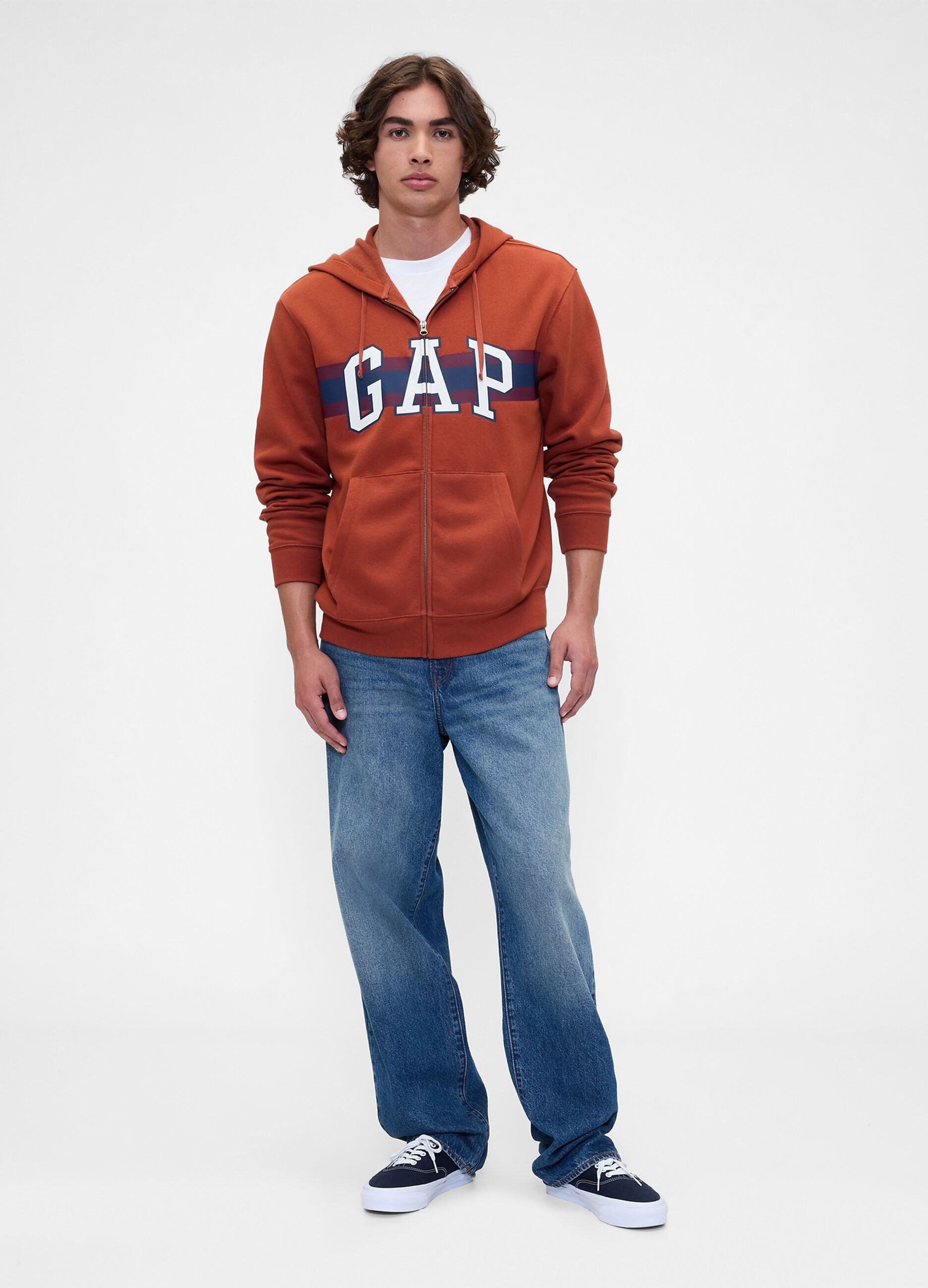 Felpa arancione con cappuccio e zip