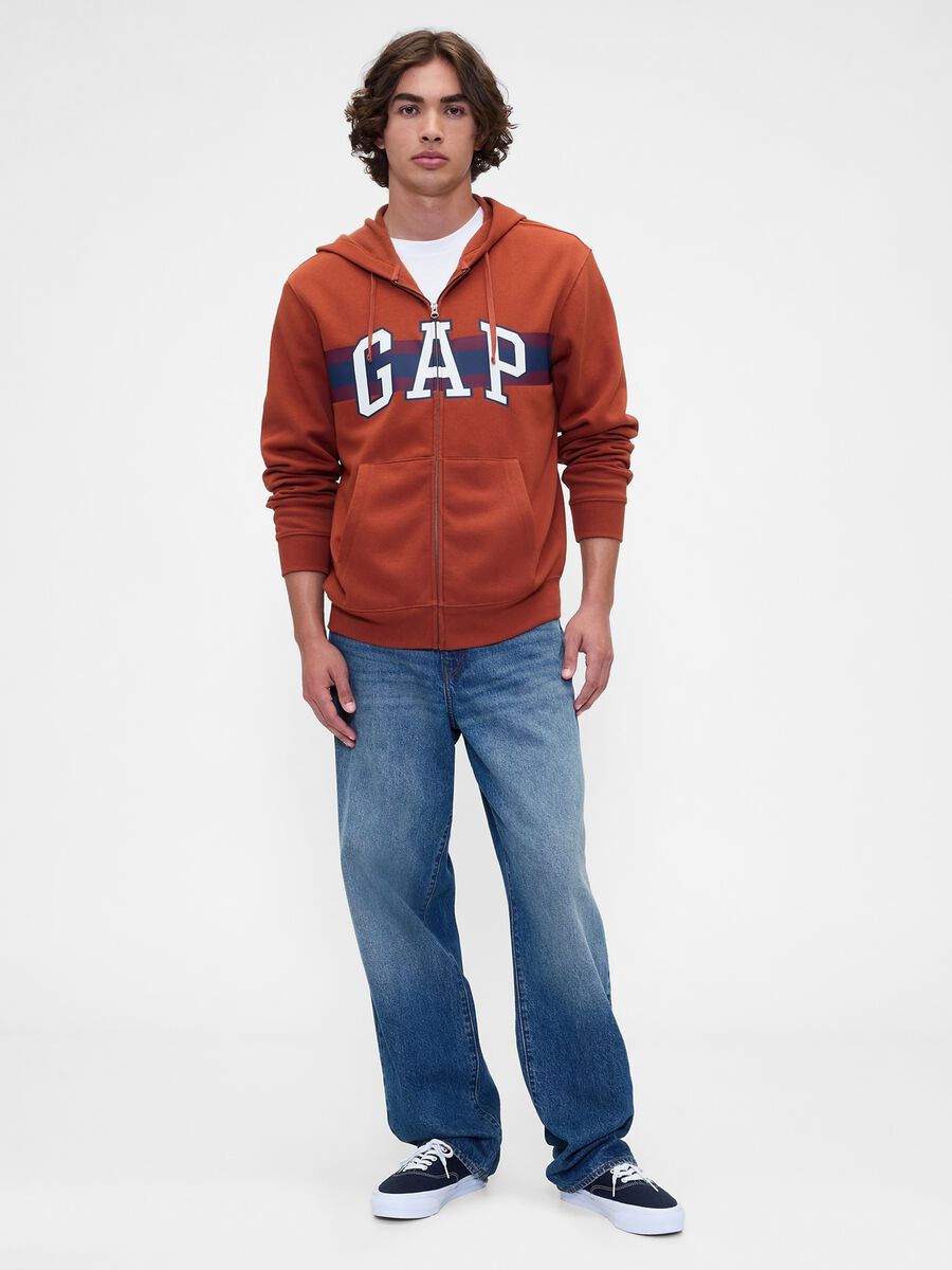 Felpa arancione con cappuccio e zip_1
