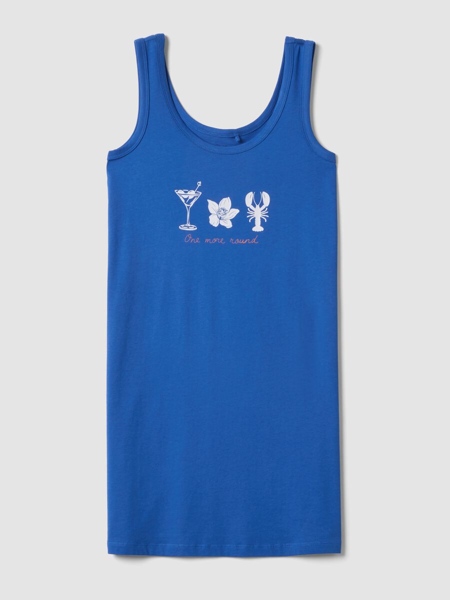 Camicia da notte senza maniche in puro cotone blu con stampe_4