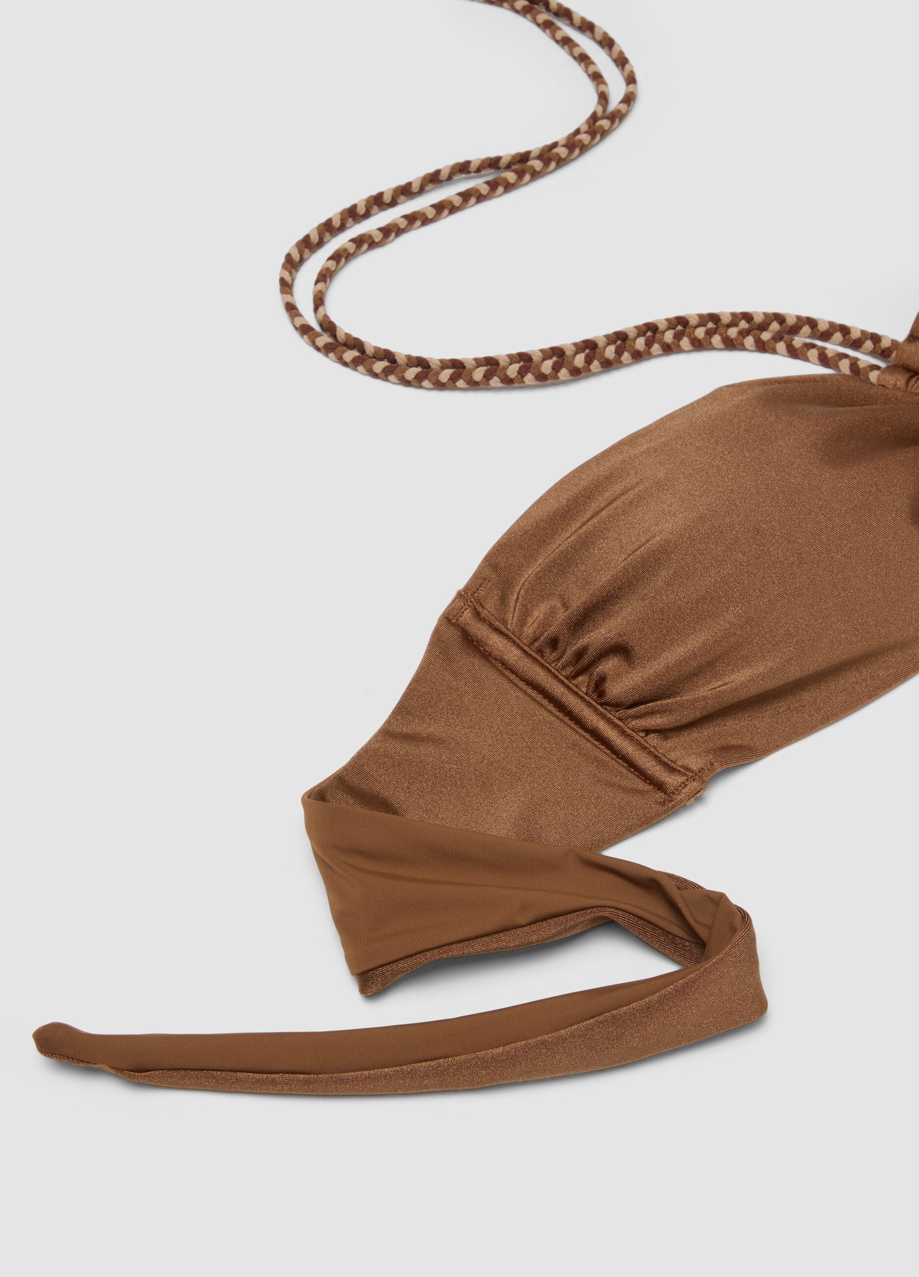 Brown bandeau bikini top in stretch fabric