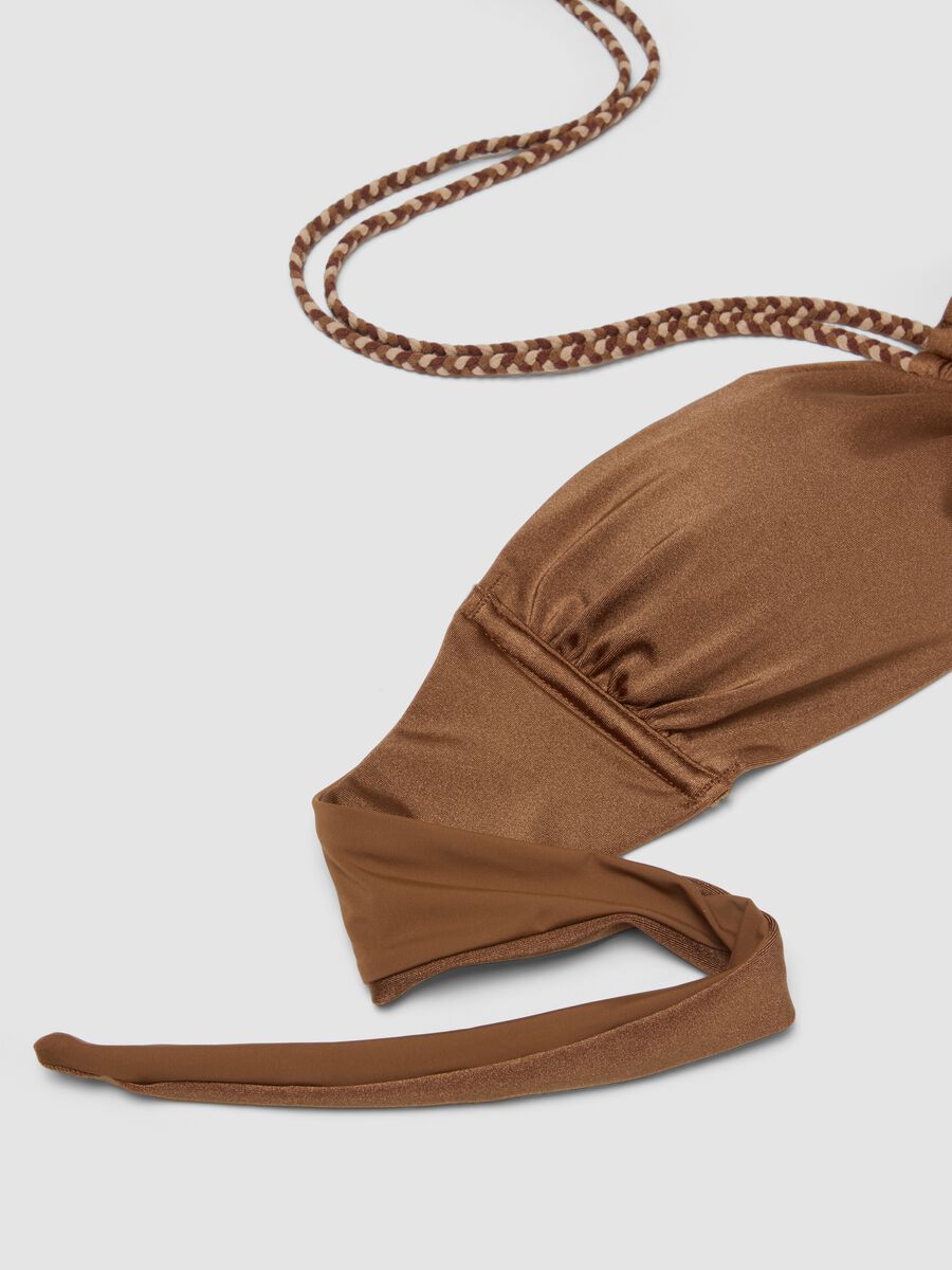 Brown bandeau bikini top in stretch fabric_5
