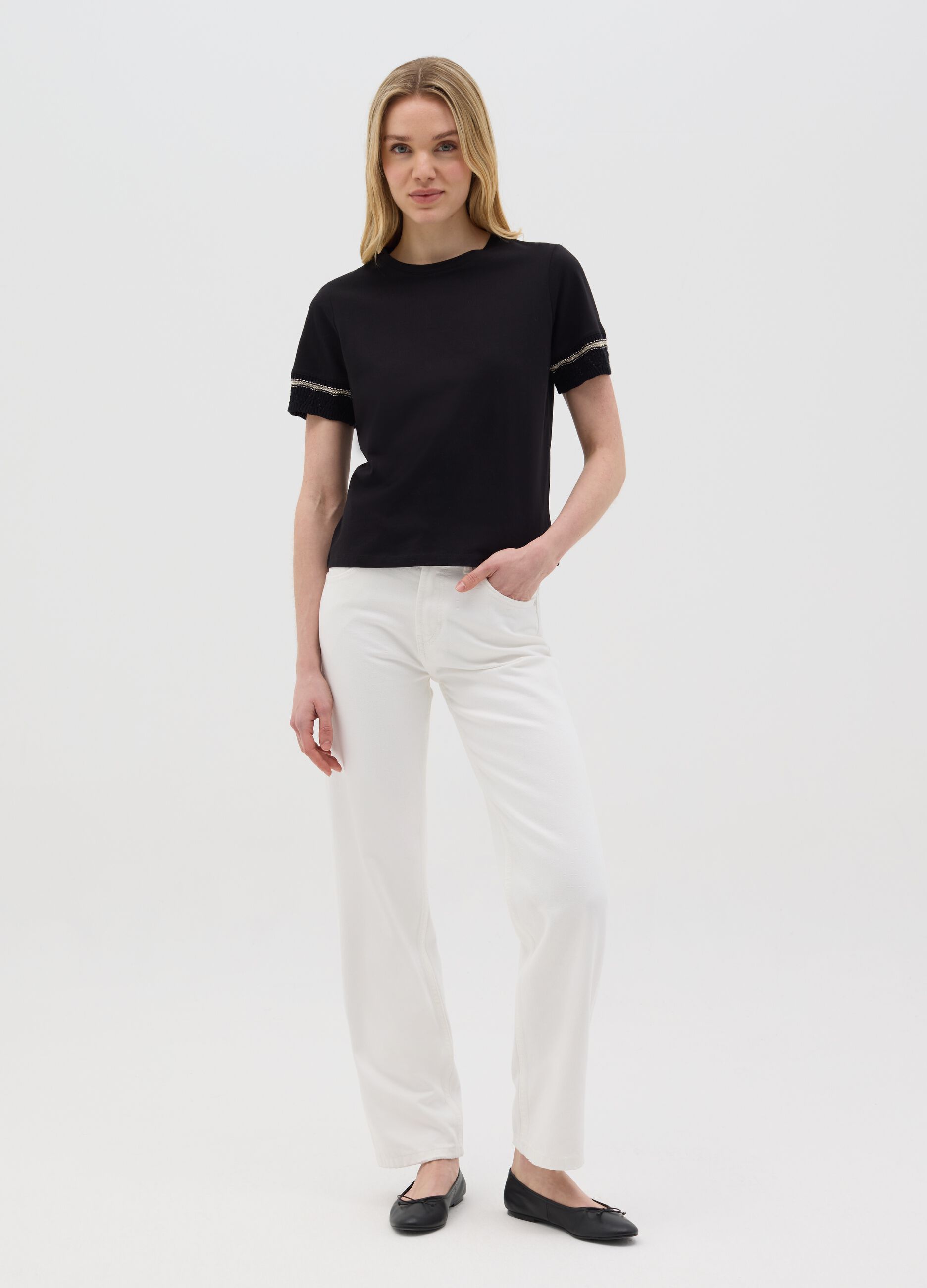 Black T-shirt with decorative details by Ovs