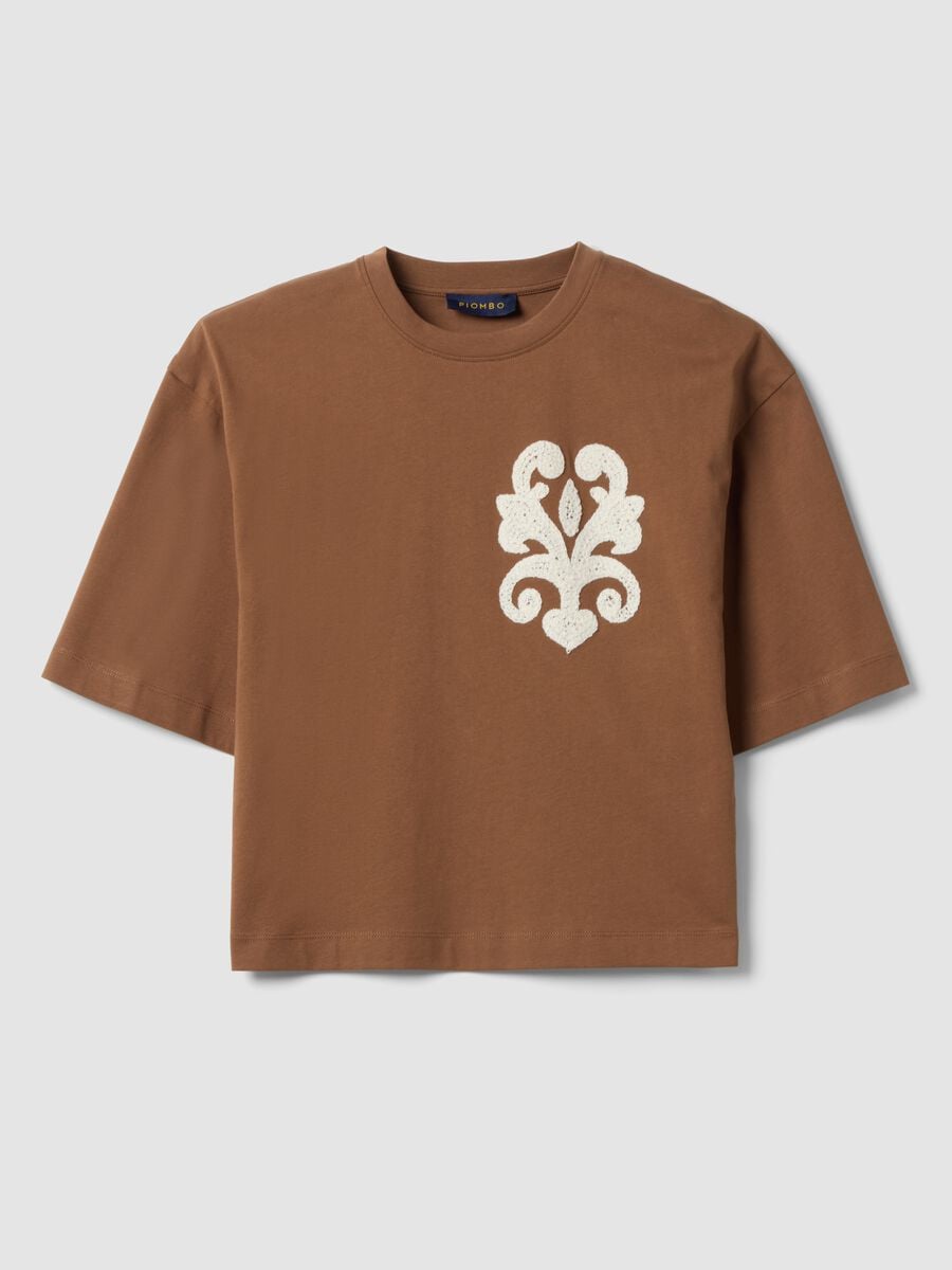 Brown pure cotton T-shirt with embroidery, regular fit_4