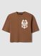 Brown pure cotton T-shirt with embroidery, regular fit_4