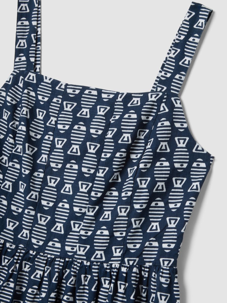 Blue pure cotton strappy dress with a summer print_5