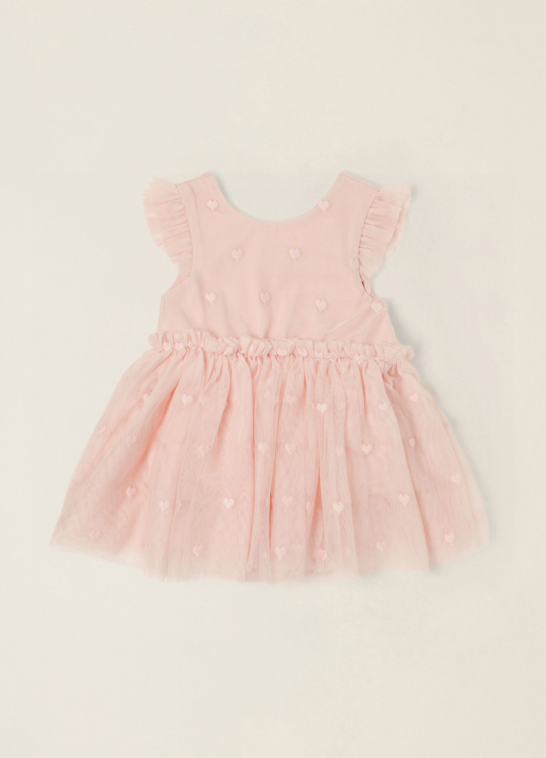 Baby Girls&rsquo; Pink Dress with Tulle Hearts