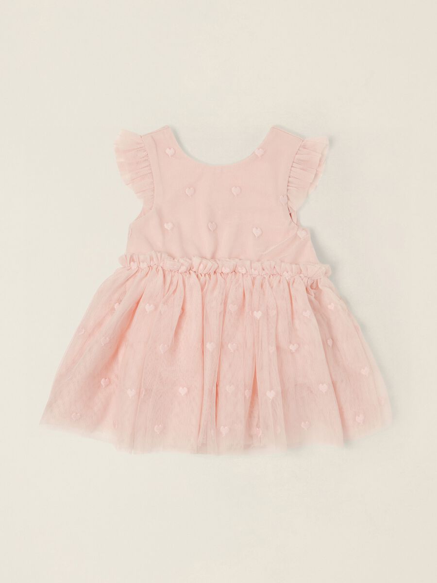 Abito rosa con cuori in tulle da neonata_0