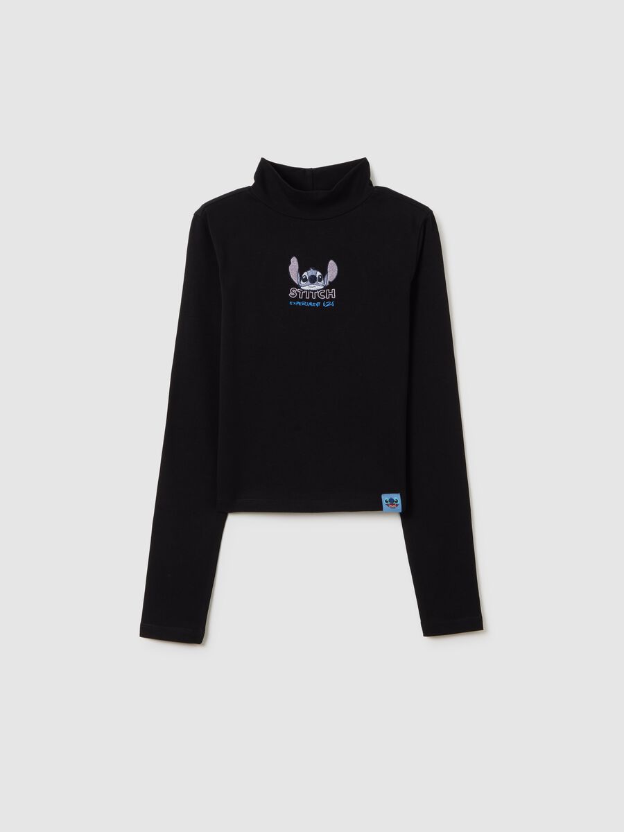 Girls' black stretch cotton blend t-shirt_0