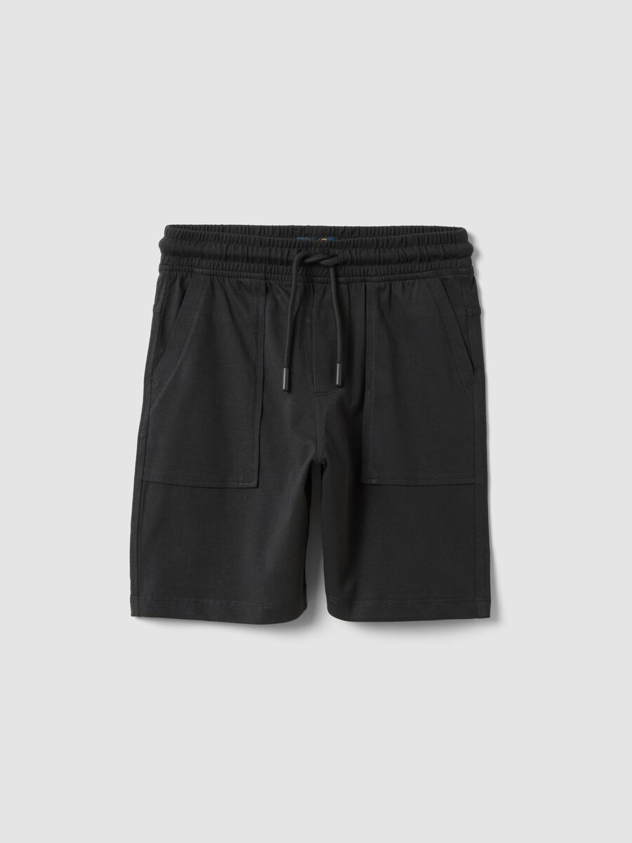 Black organic cotton shorts with elasticated waist_0