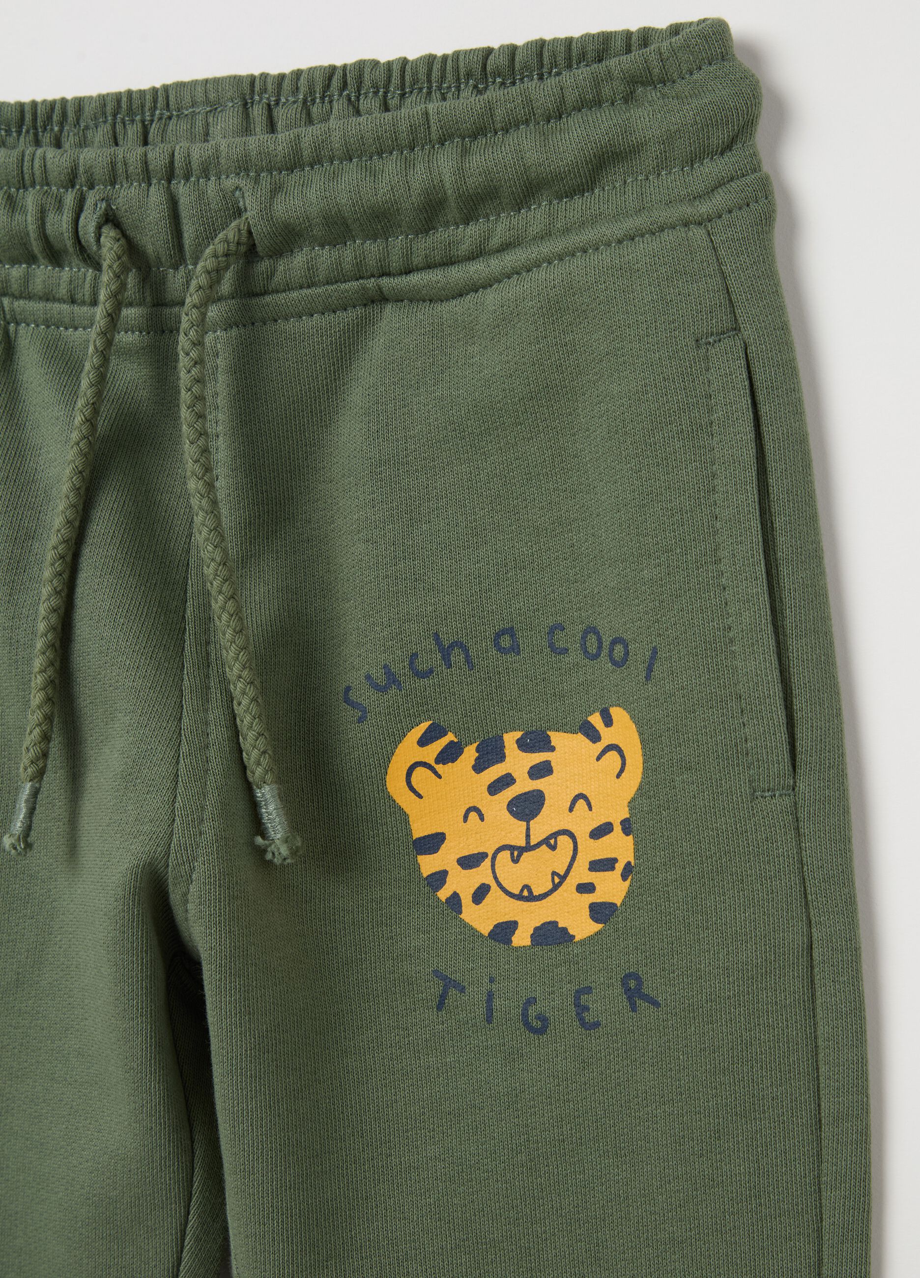 Cotton joggers with drawstring and tiger print