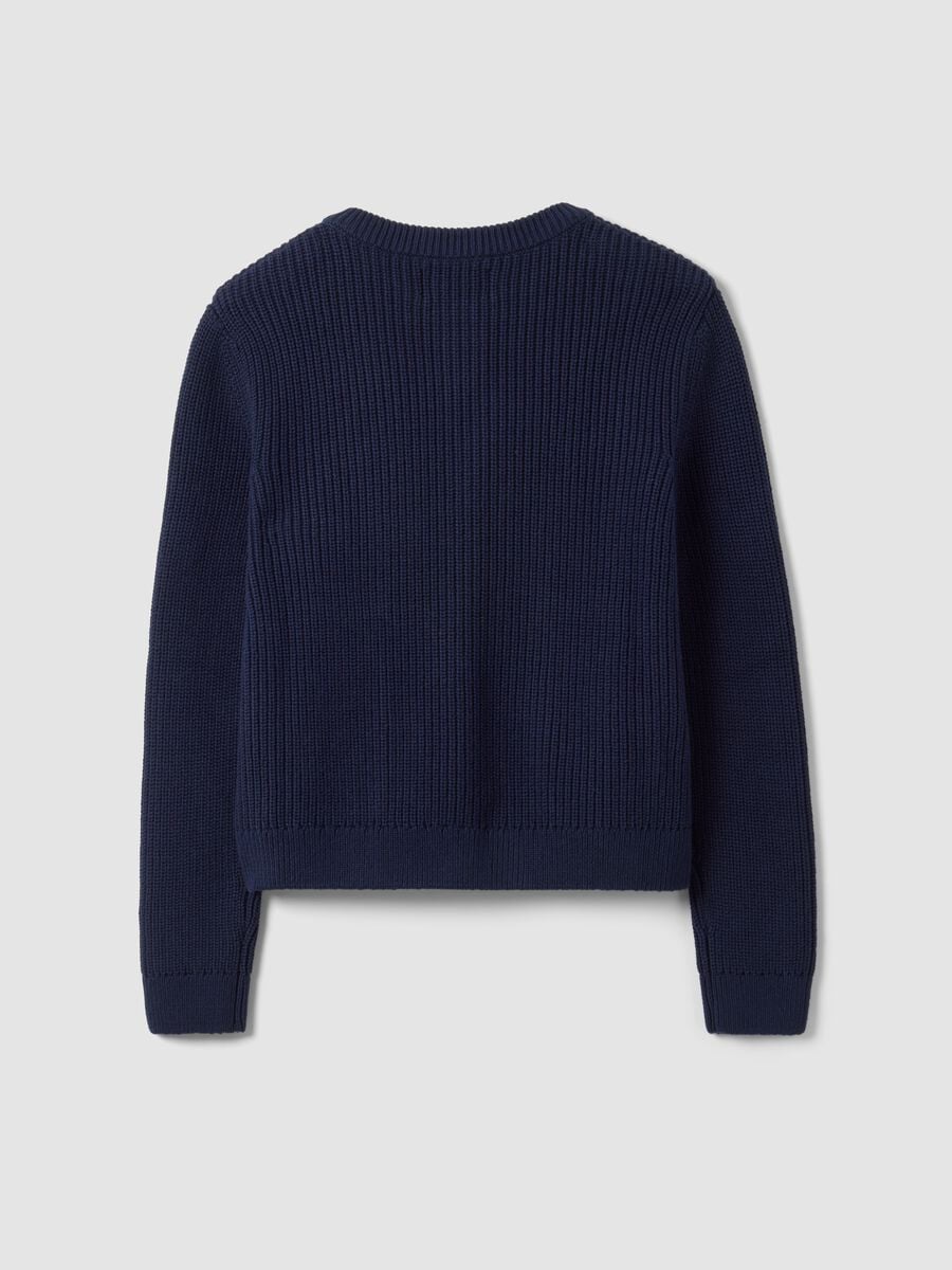 Blue pure cotton crew-neck knit cardigan_6