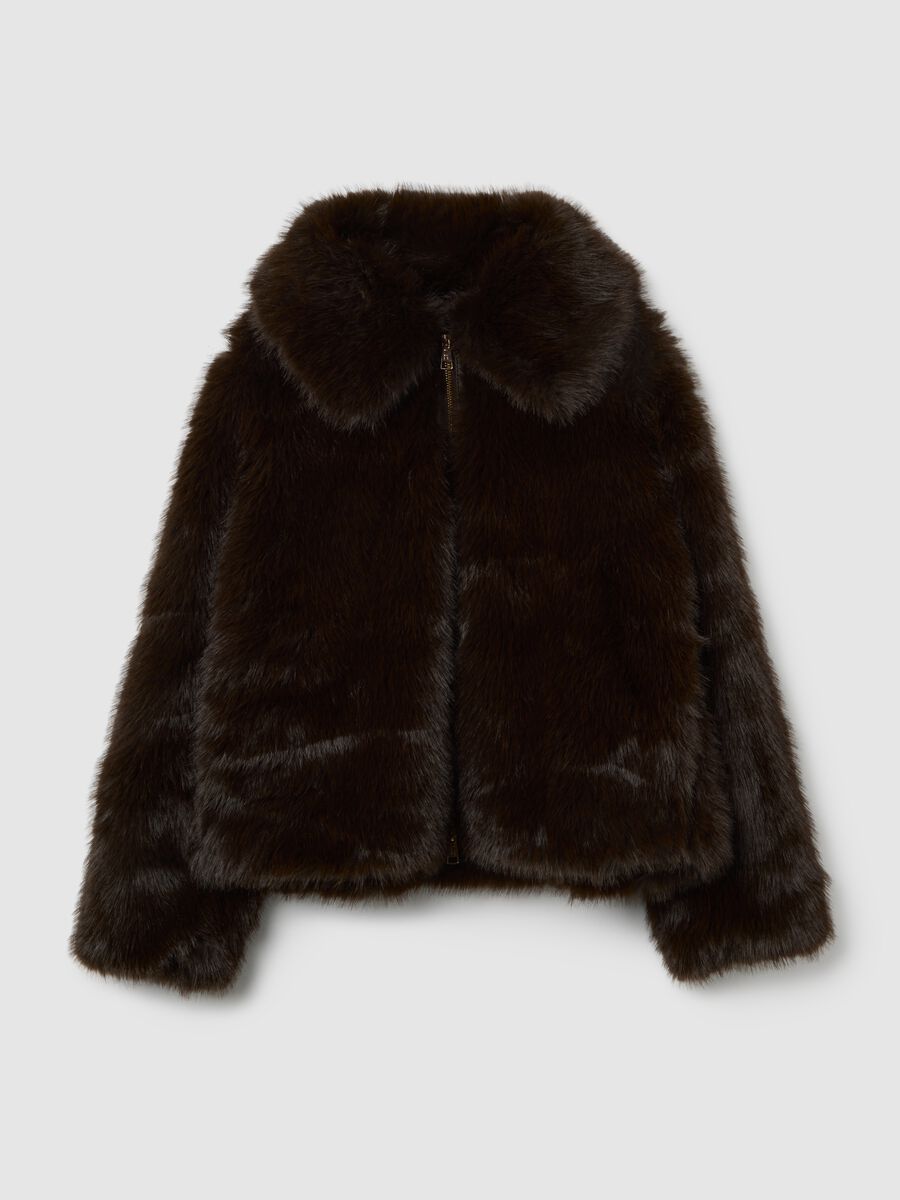 Brown lined regular fit jacket with zip_4