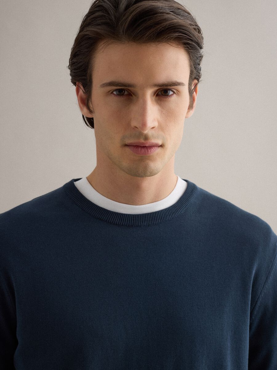 Maglione blu in puro cotone regular fit_3