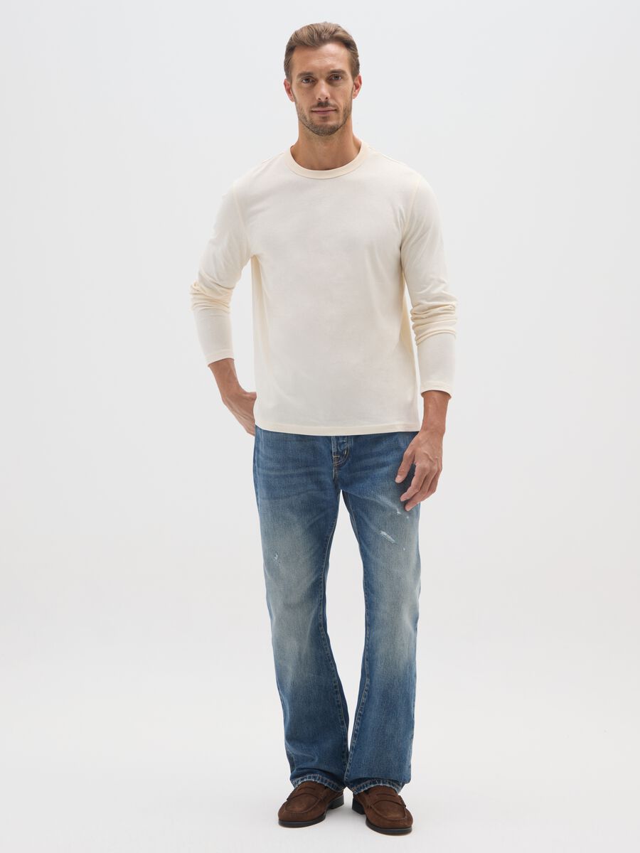 White long sleeve pure cotton regular fit T-shirt_1