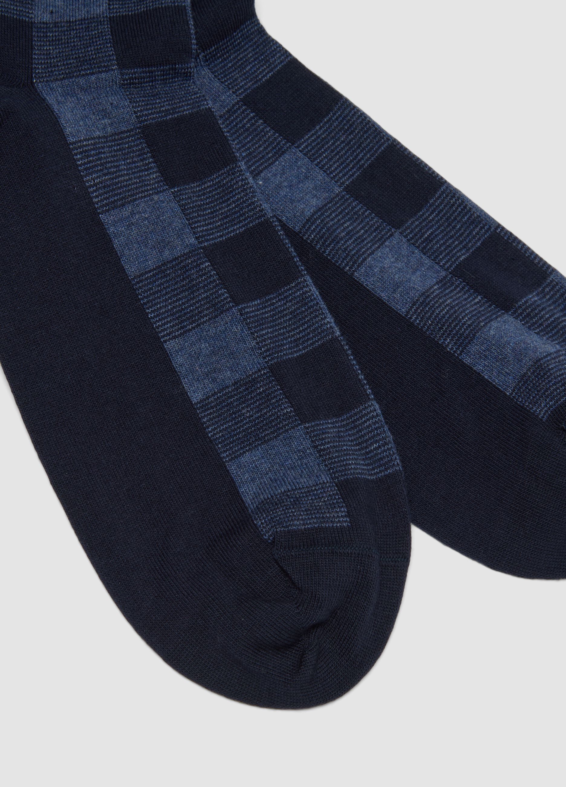 Blue check stretch-cotton ankle socks