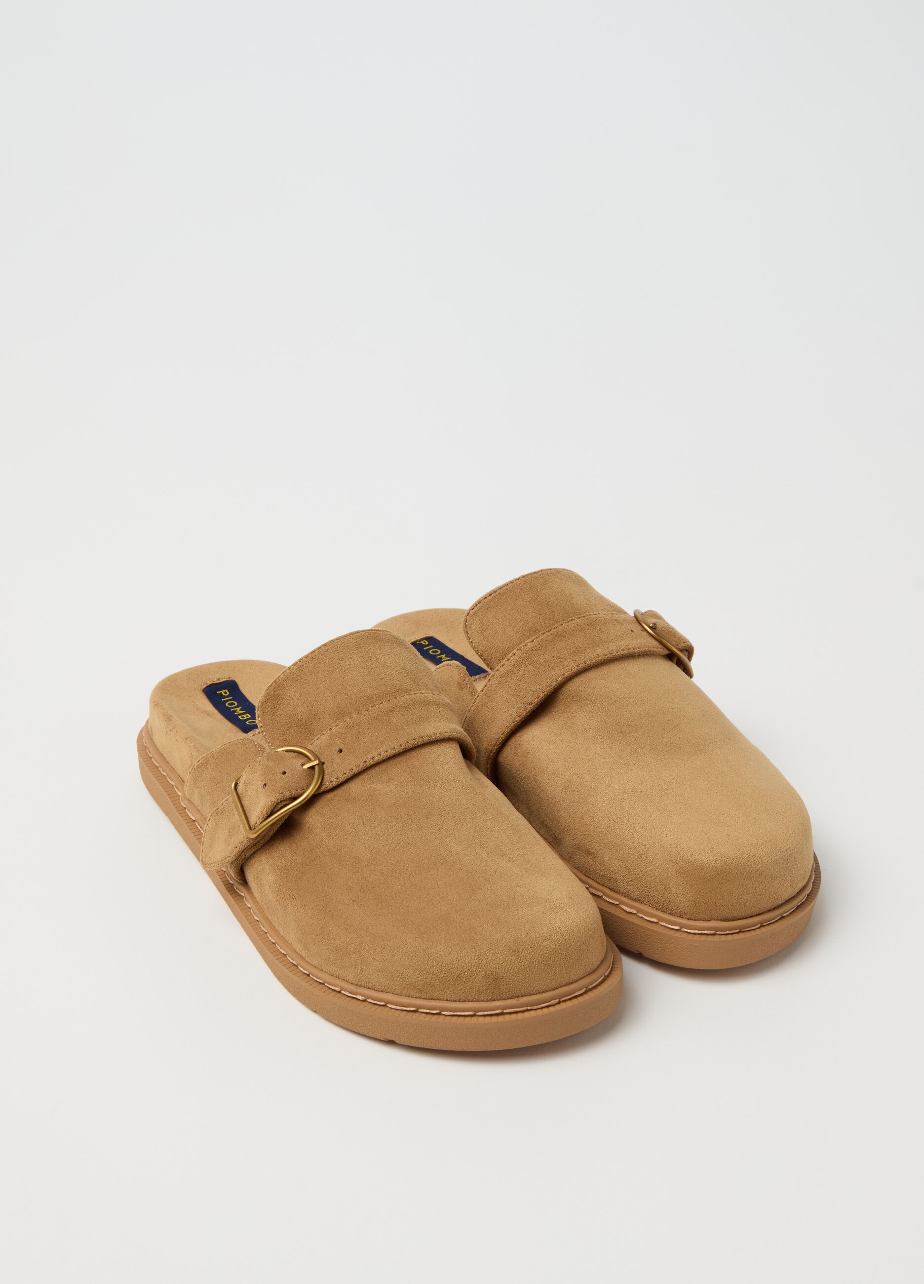 Suede sabots with buckle