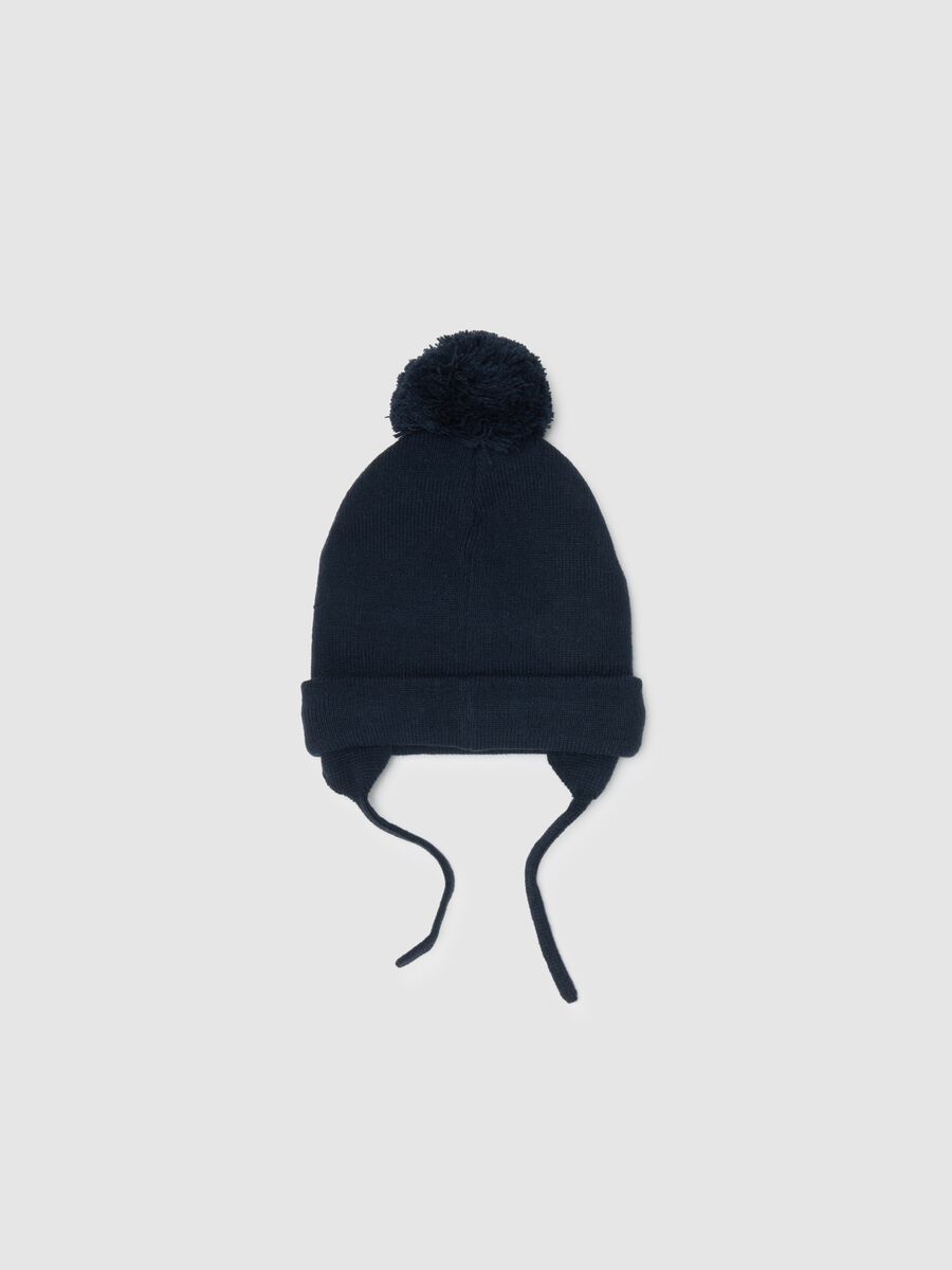 Cappello blu da bambino con pon pon e stampa Spidey_1