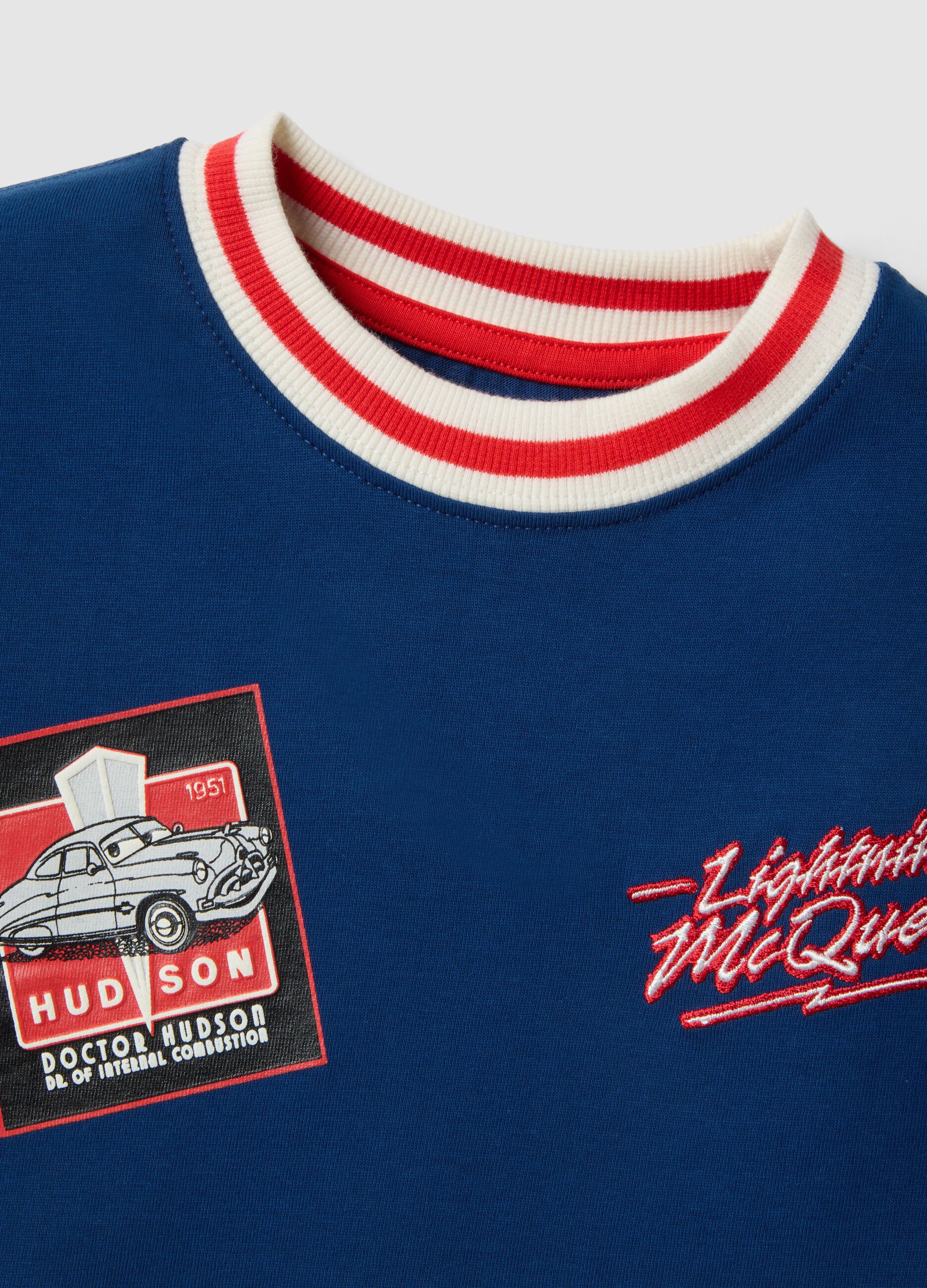 Boys&rsquo; blue pure cotton T-shirt with Cars print, oversized fit