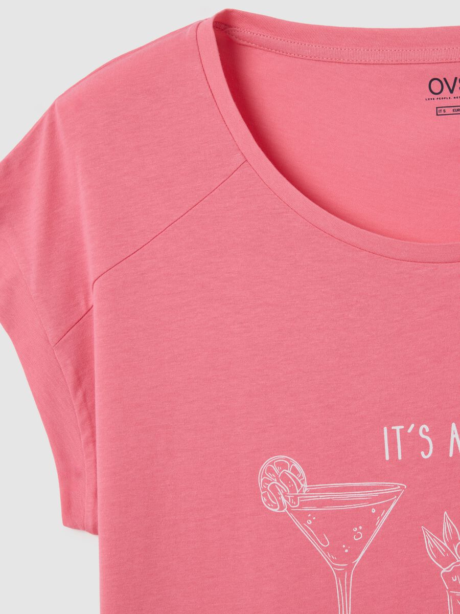 Women's pink pure cotton dress with cocktail print_5