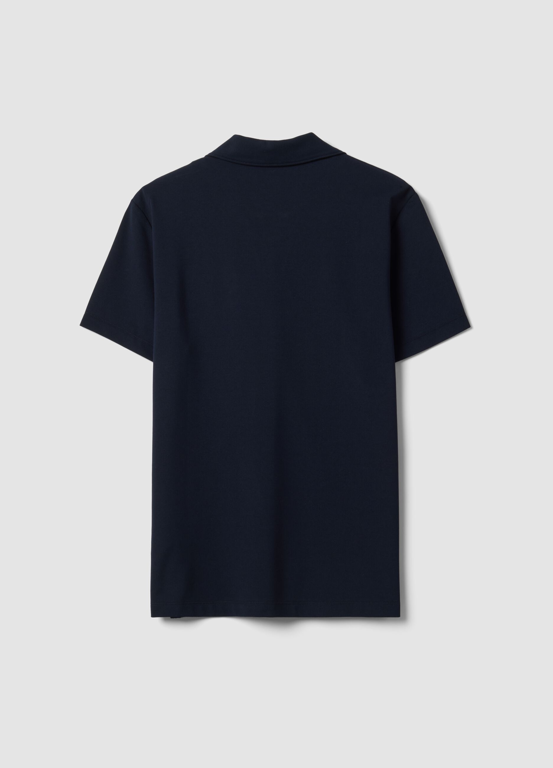 Navy 2-Way Stretch cotton polo shirt, regular fit