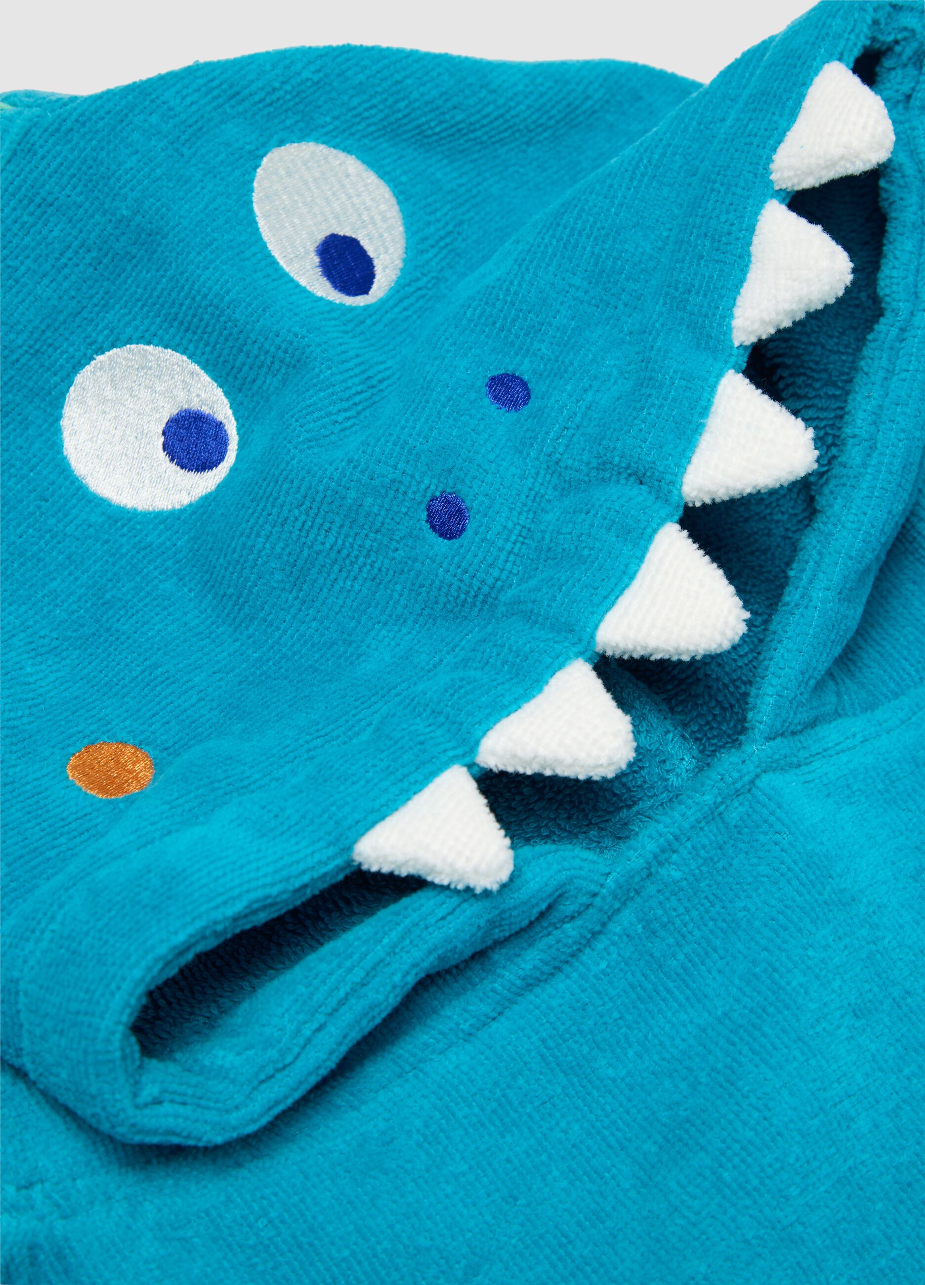Blue cotton hooded children's towel poncho