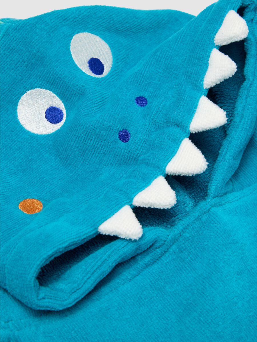 Blue cotton hooded children's towel poncho_3