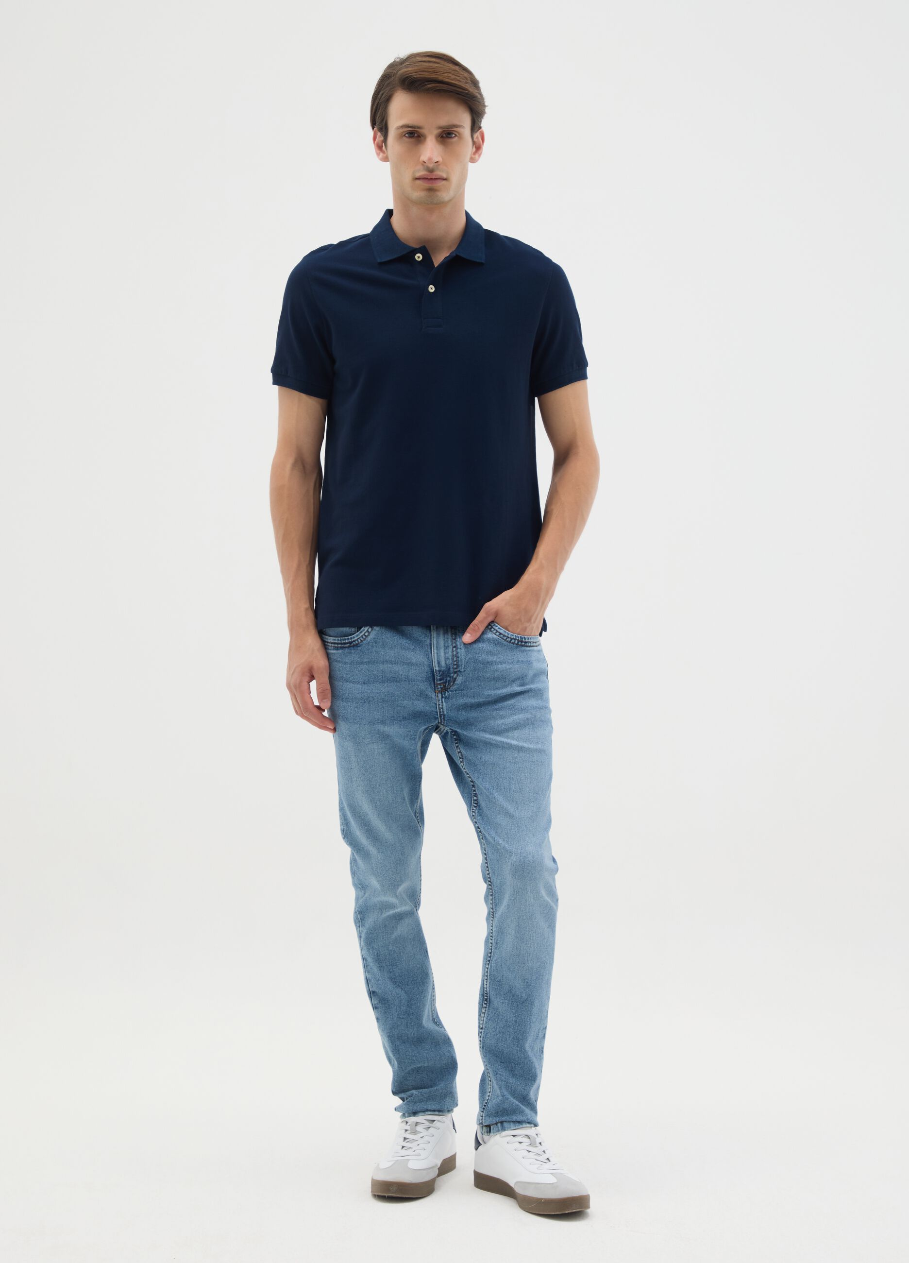 Men's pure cotton blue regular fit polo shirt