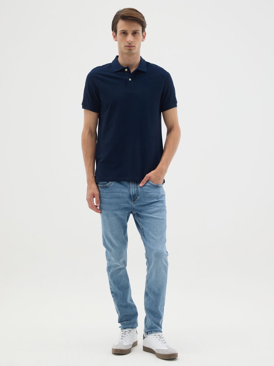 Men's pure cotton blue regular fit polo shirt_1