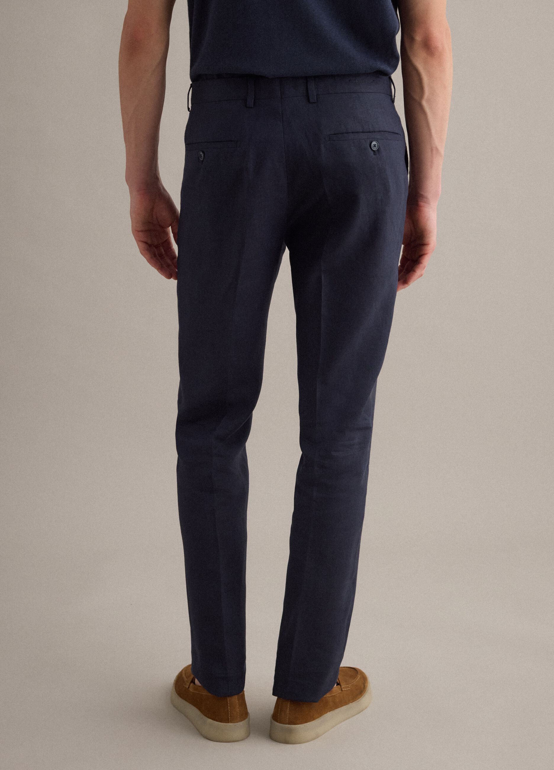 Regular fit pure blue linen trousers