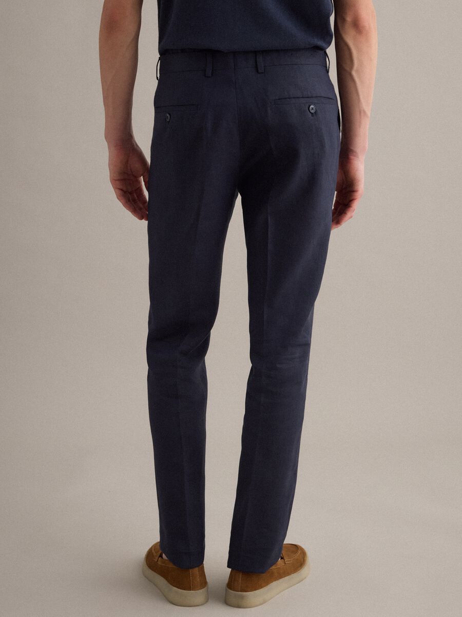 Pantaloni in puro lino blu regular fit_2