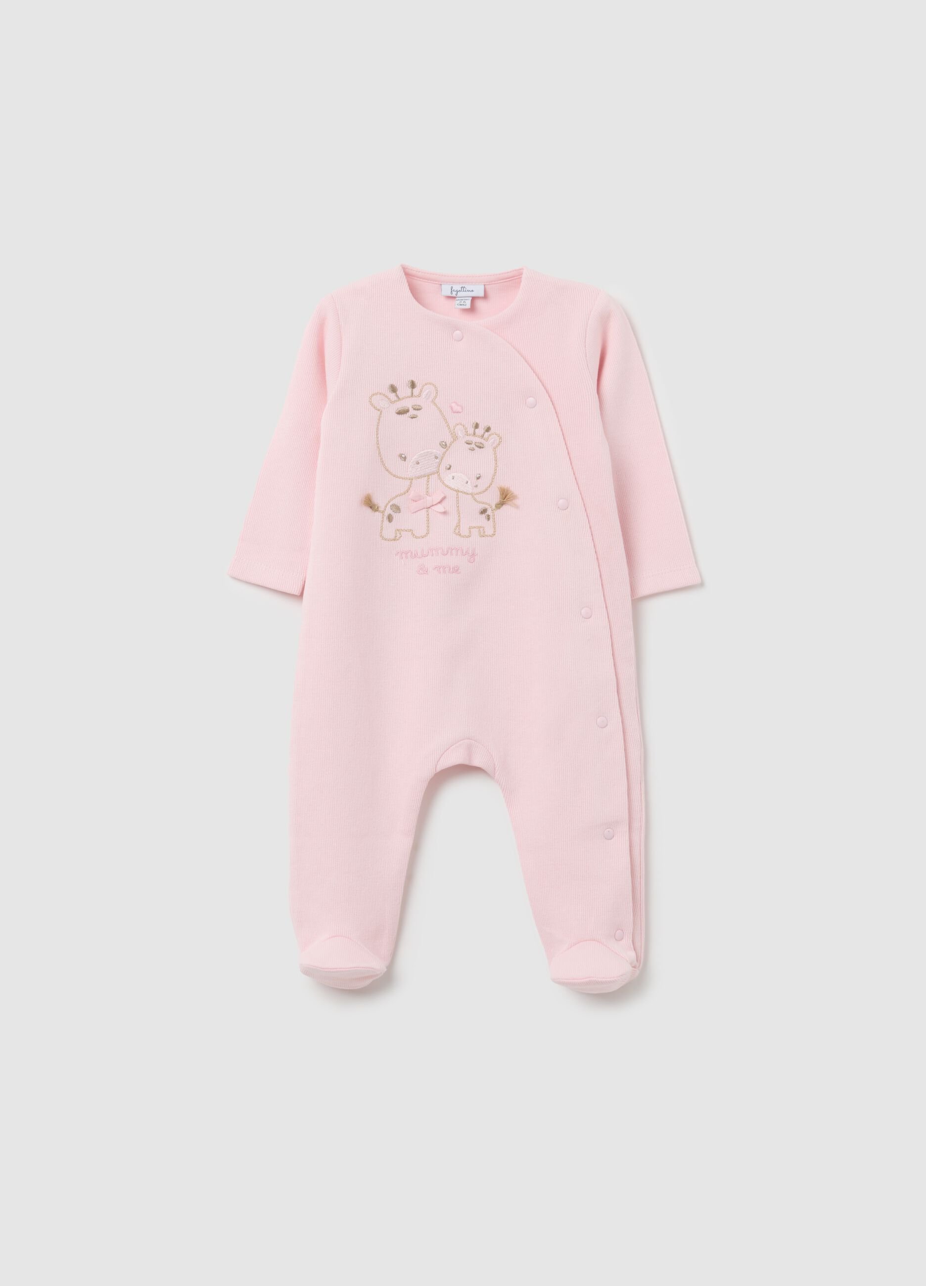 Baby sleepsuit in pure pink cotton with lions