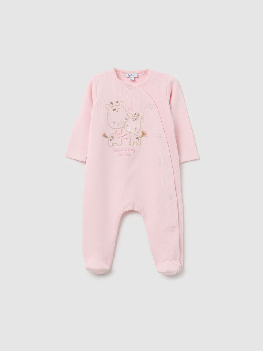 Baby sleepsuit in pure pink cotton with lions_0