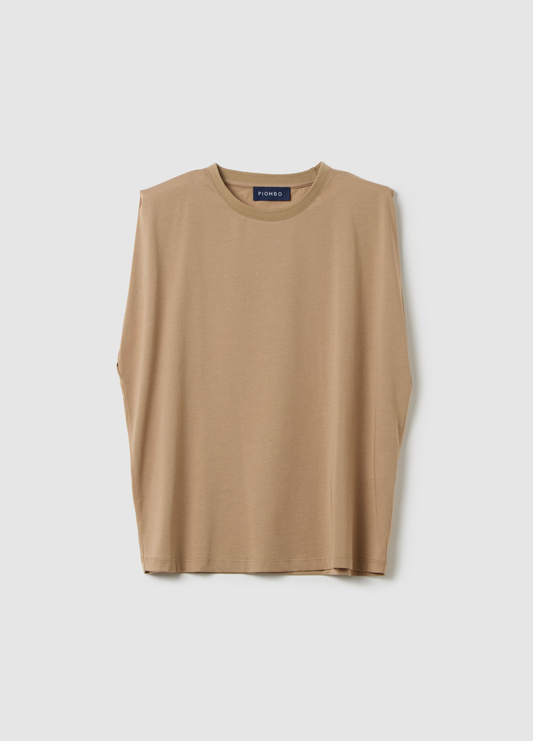 Beige short sleeve t-shirt in cotton and polyester blend