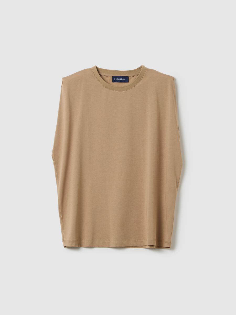 Beige short sleeve t-shirt in cotton and polyester blend_4
