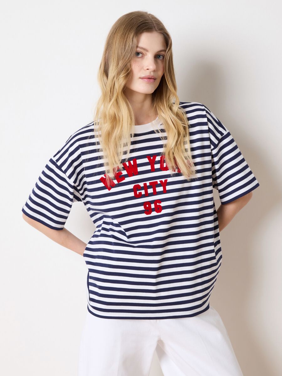 Striped T-shirt with printed lettering_1