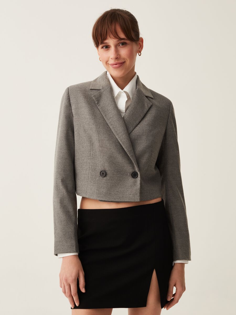 Blazer cropped doppiopetto melange_0
