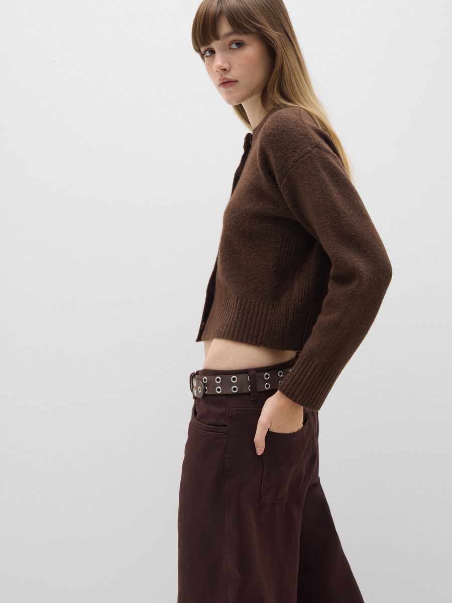 Cardigan marrone in misto fibre_3