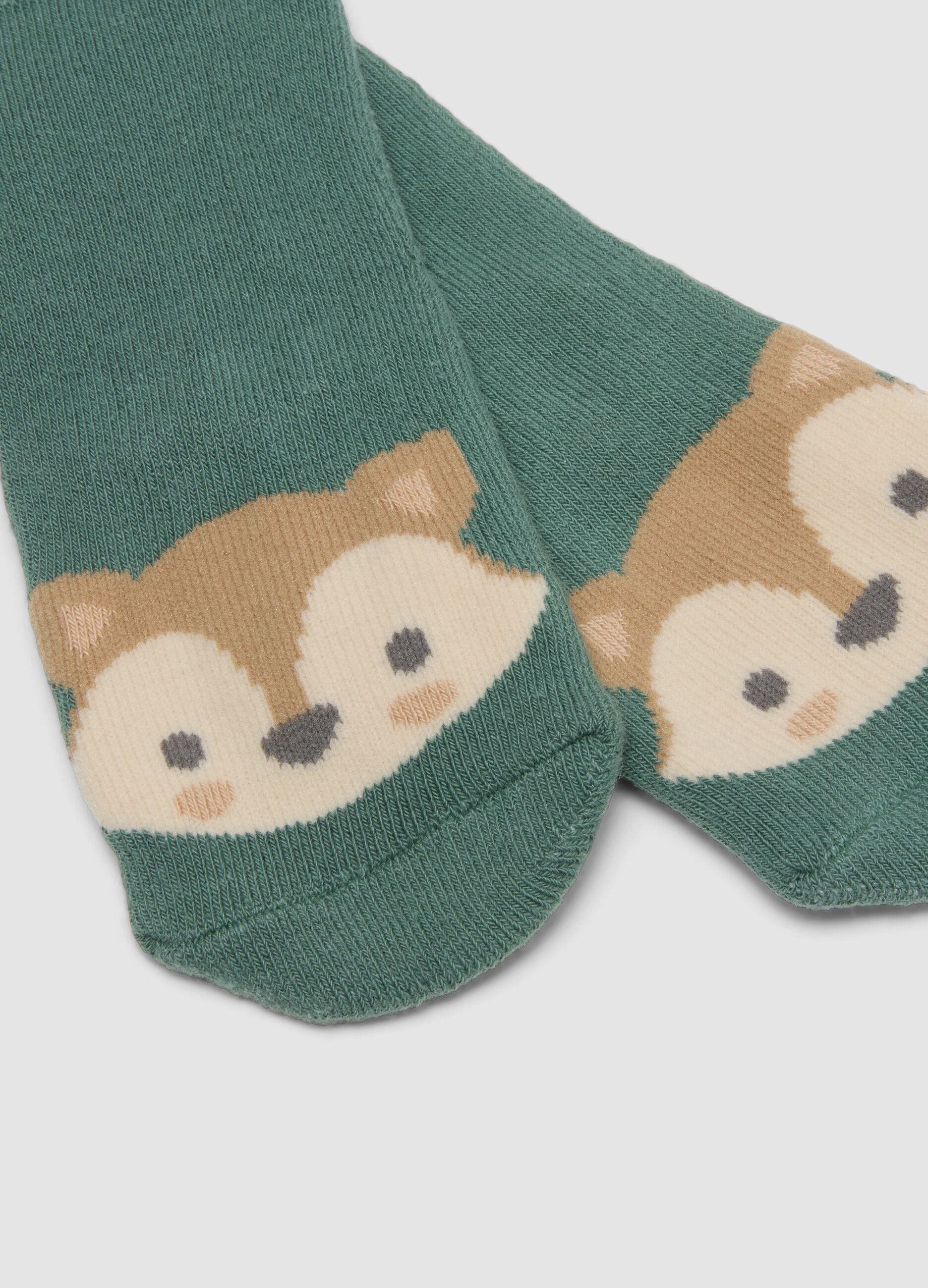 2-pack of green organic stretch cotton socks with fox print