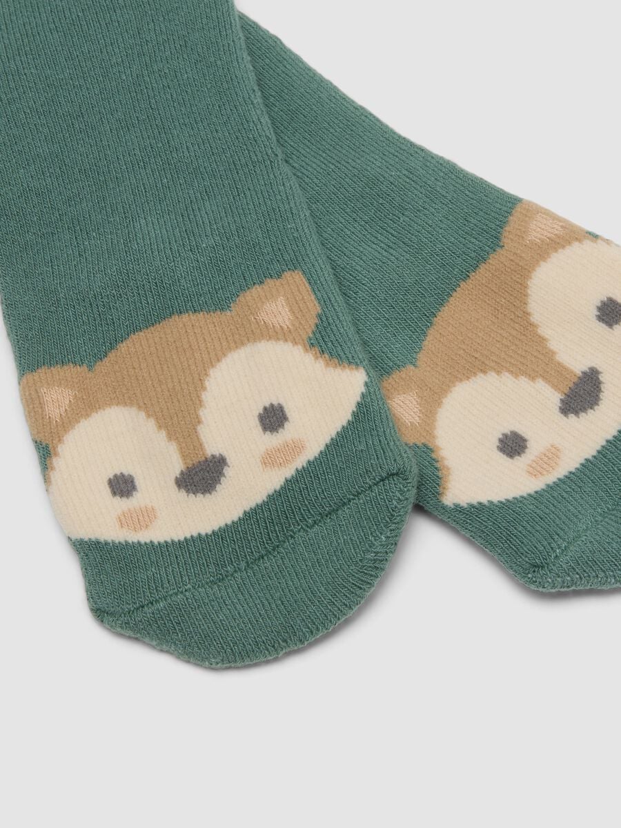 2-pack of green organic stretch cotton socks with fox print_1