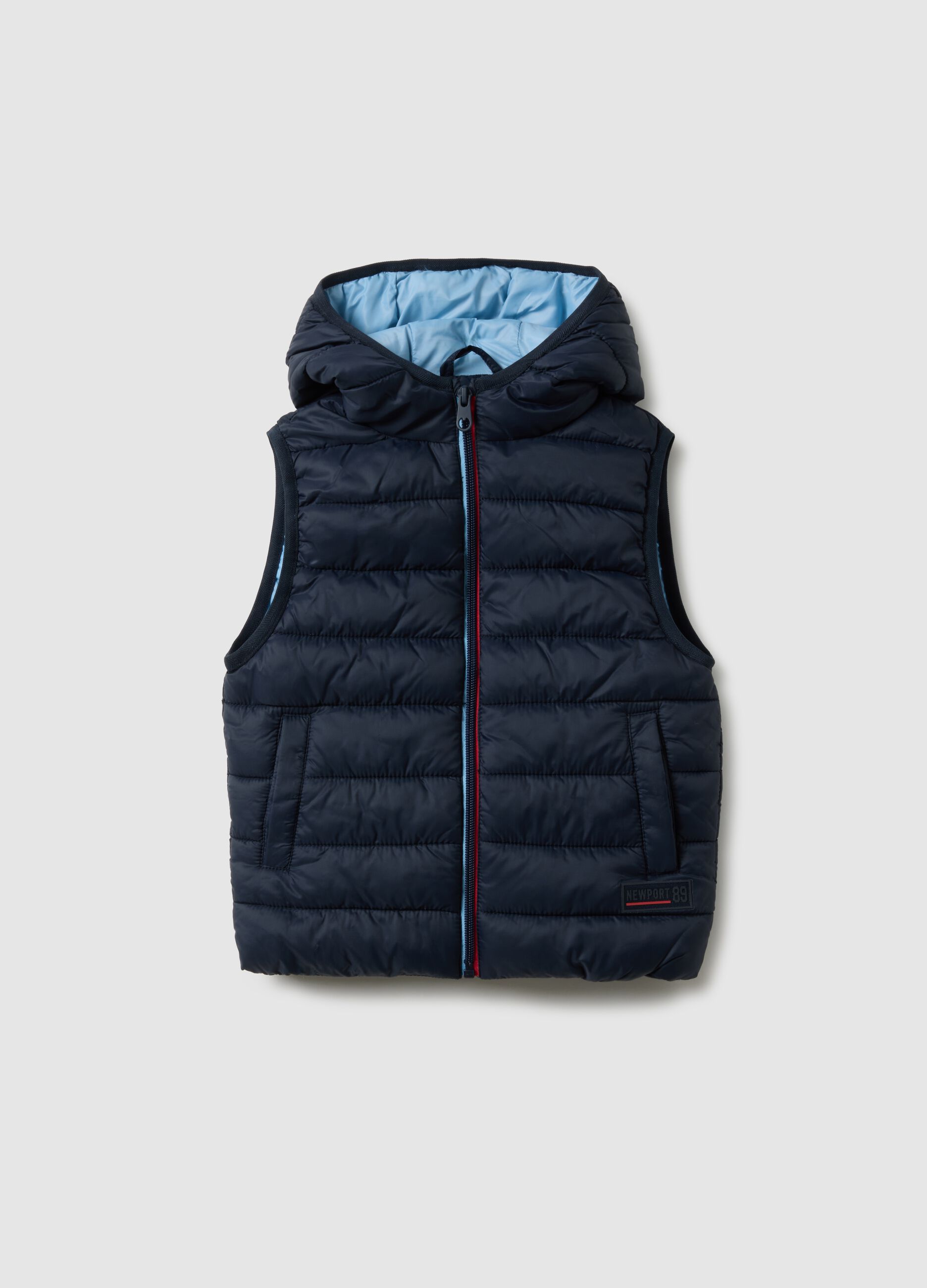Kids' regular fit padded blue gilet with hood