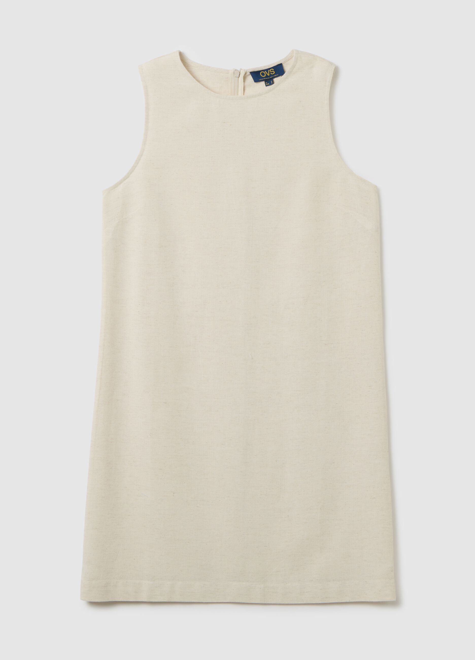 Women's Sleeveless Cotton Blend Dress in Beige Regular Fit