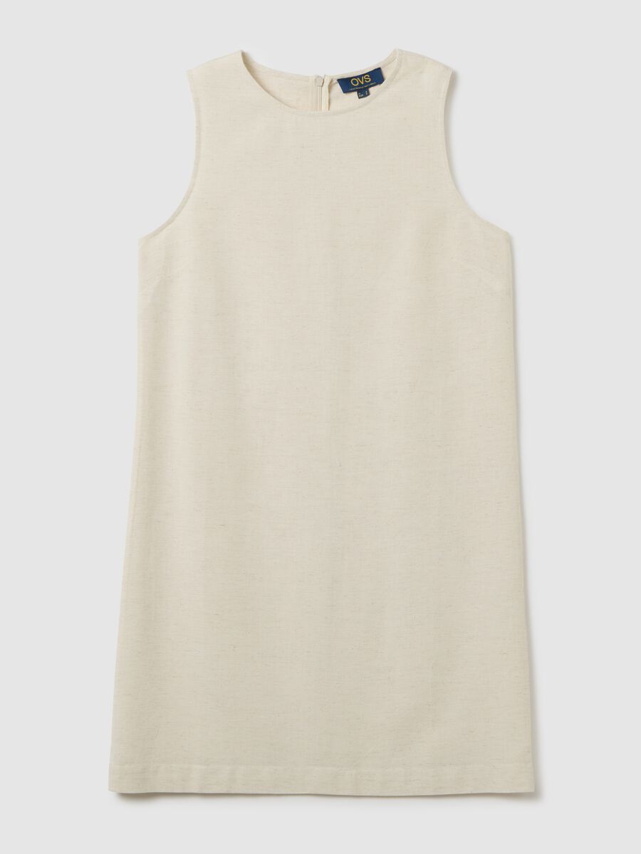 Women's Sleeveless Cotton Blend Dress in Beige Regular Fit_4